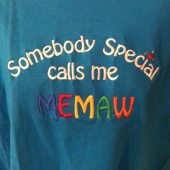 Gildan “ Memaw” T-shirt. Teal with multicolored embroidery. NEW - Picture 2 of 4